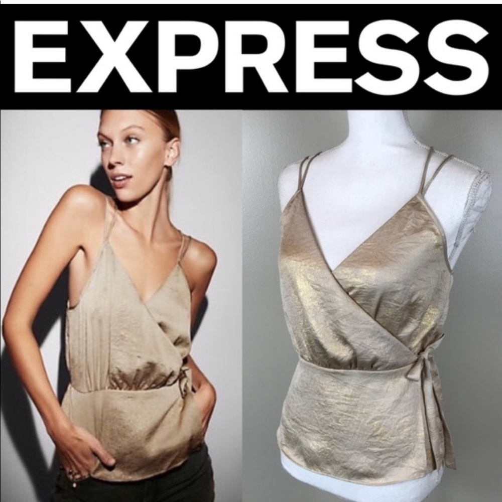 Express | Gold Shimmer Satin Wrap Cami | M